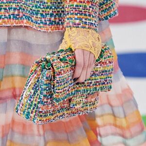 Chanel Classic Rainbow Boucle Runway Multicolor Tweed Double Flap Medium Bag